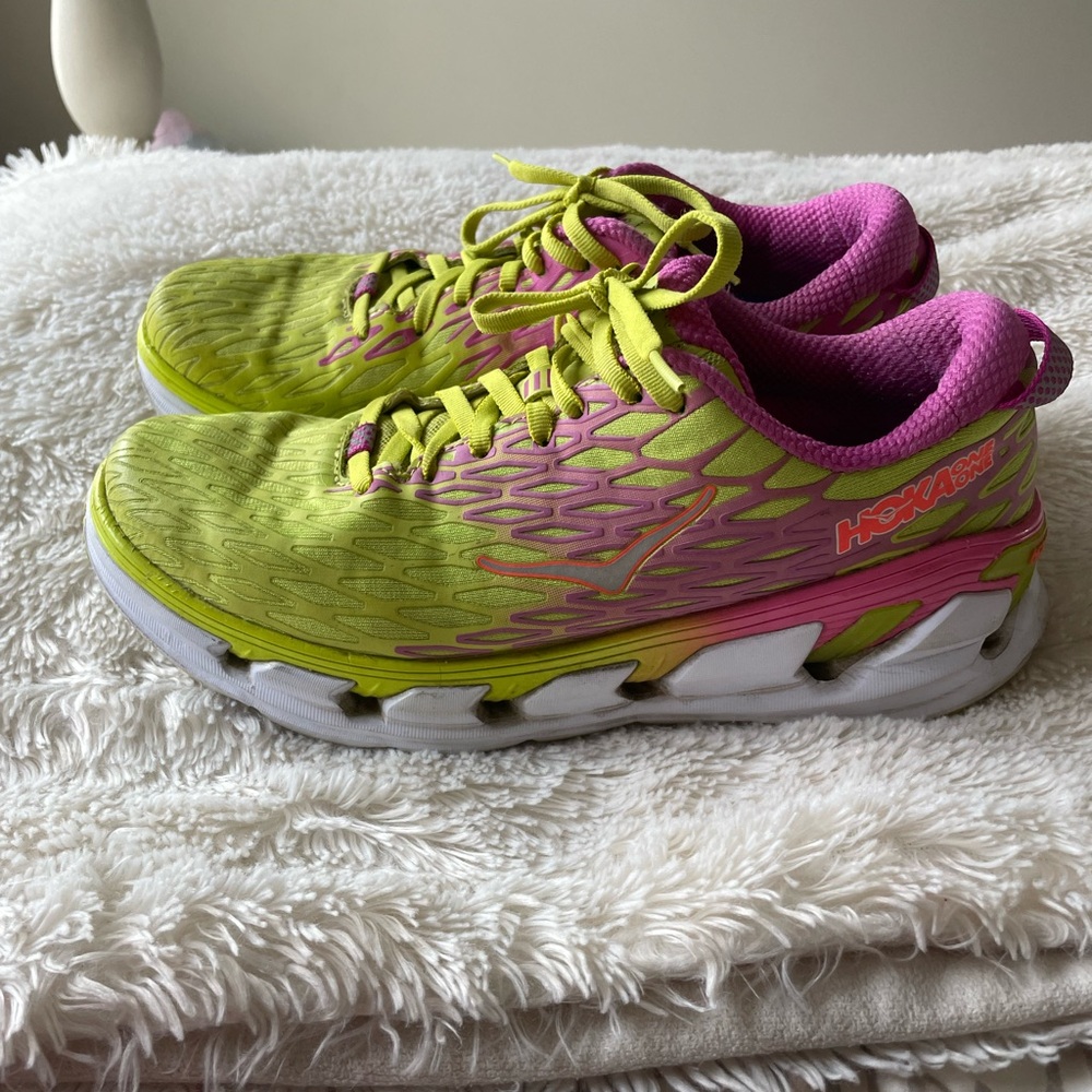 Hoka One One Women's Green and Pink Running Shoes